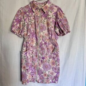 Impressions Retro Floral Dress Puff Sleeve Elastic Waist Pockets Size L Y2K‎
